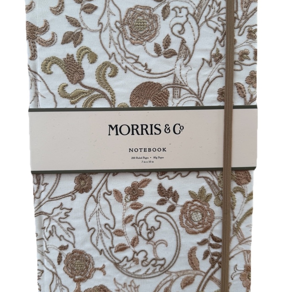 Morris & Co Floral Embroidered Journal - White and Brown 200 Ruled Pages 10x7”